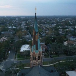 Damage to the steeple of St. Stephen Church